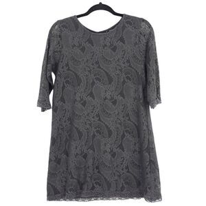 Dorothy Perkins Dress Womens 12 Scalloped Paisley Lace Mini Shift Gray